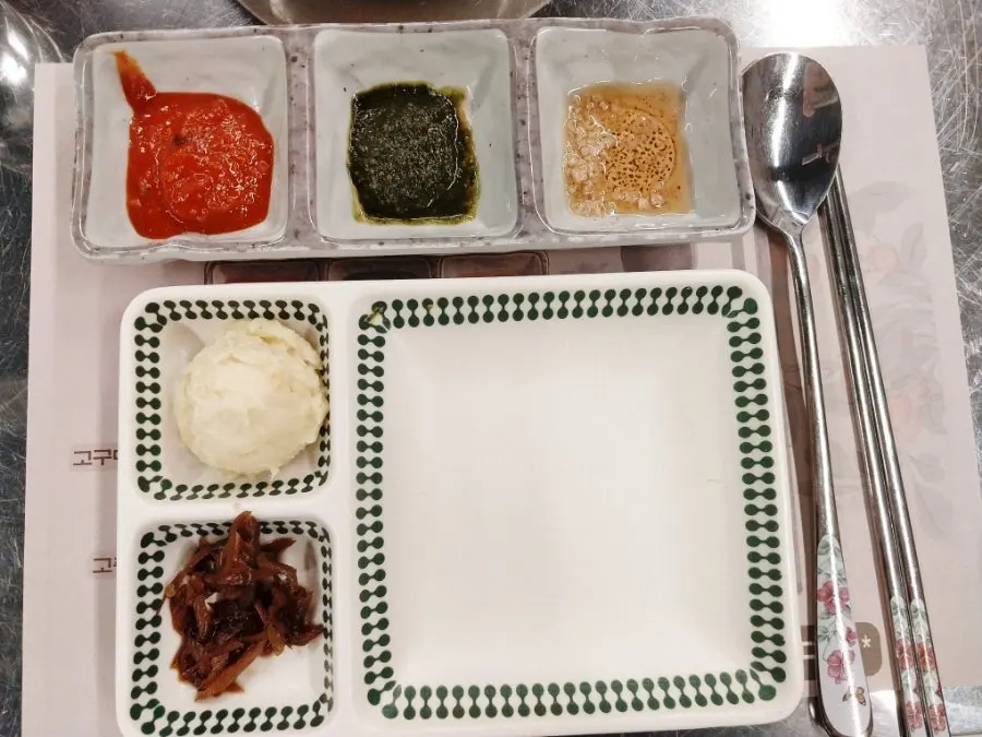 Plate of basil ssamjang and sesame oil sauces