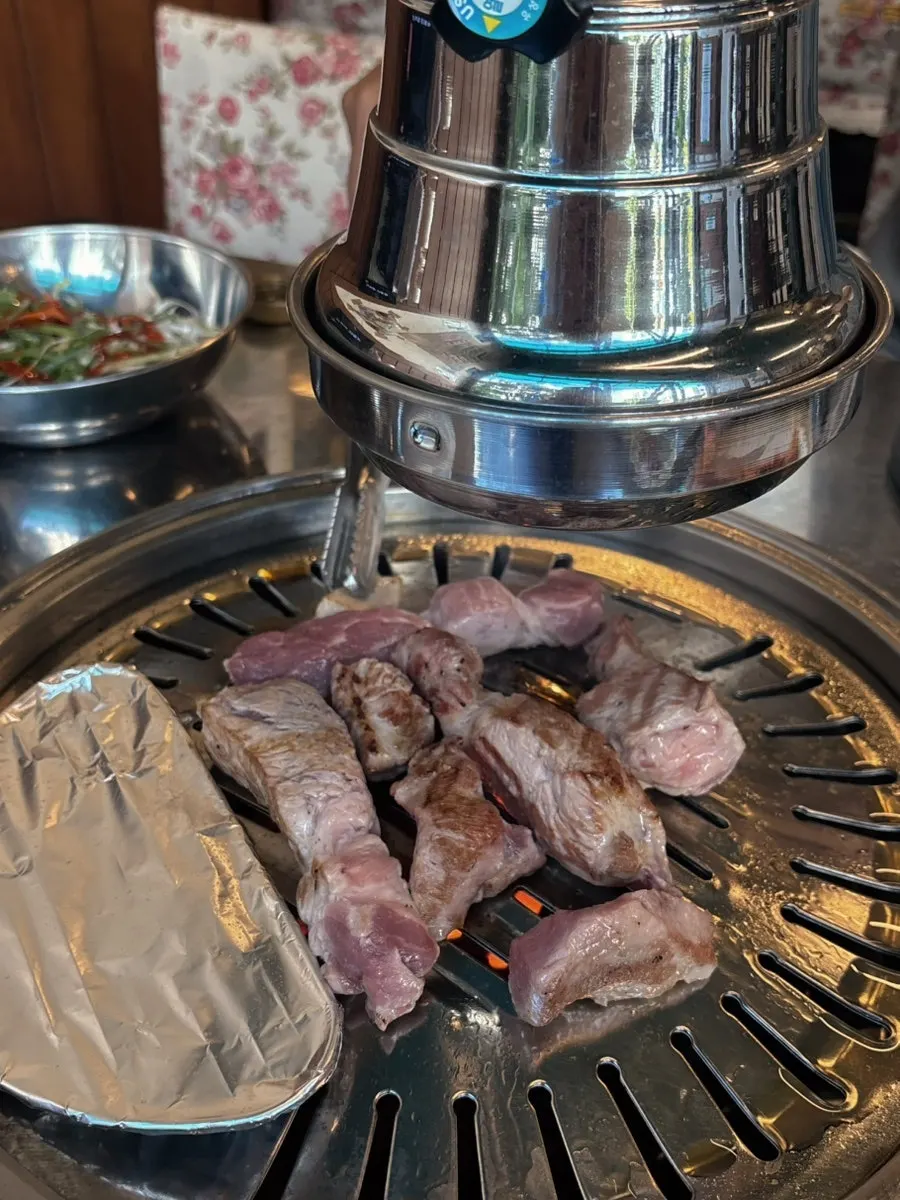 Close-up of meat grilling over charcoal