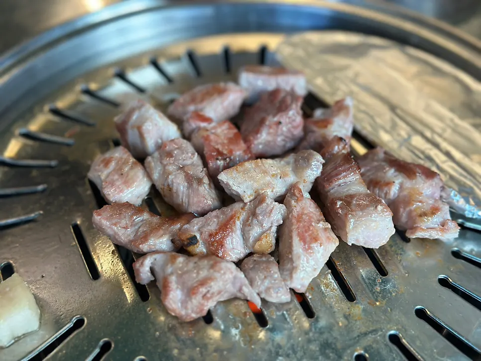 Table view of the meat and side dishes