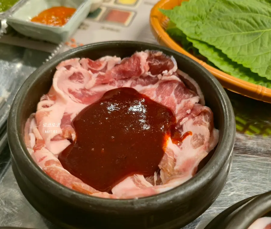 Plate of jar-aged Korean pork with gochujang marinade