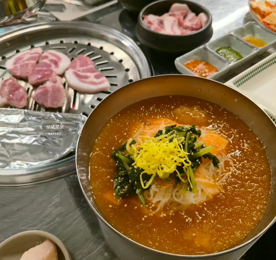 Bowl of yeolmu kimchi noodle soup