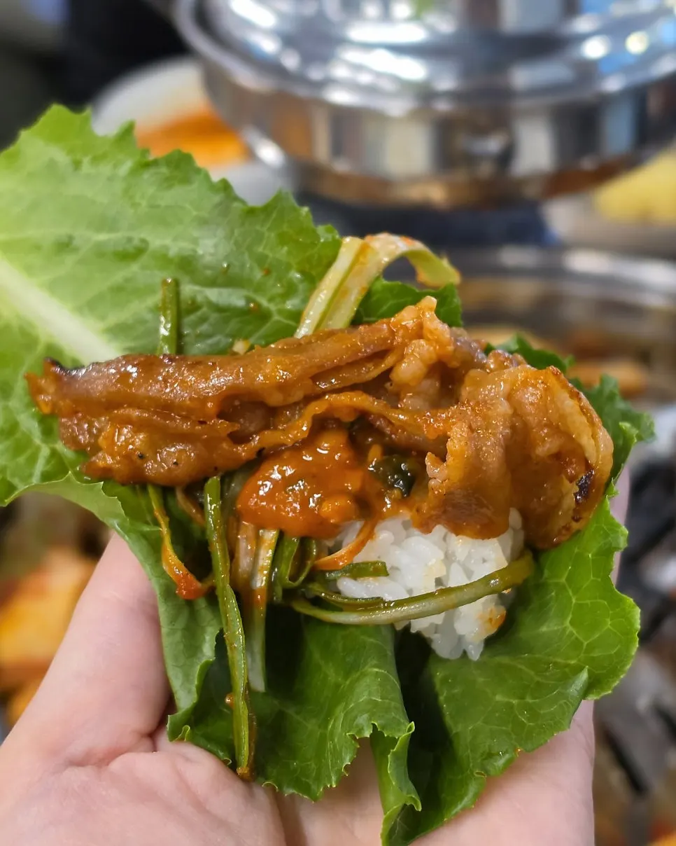 Gochujang bulgogi topped with pickled peppers