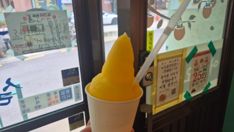 Orange slushie enjoyed after the meal