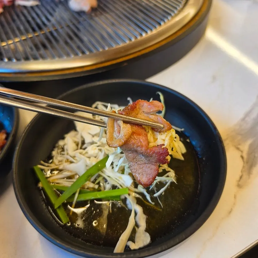 Charcoal-grilled duck dipped in ssamjang