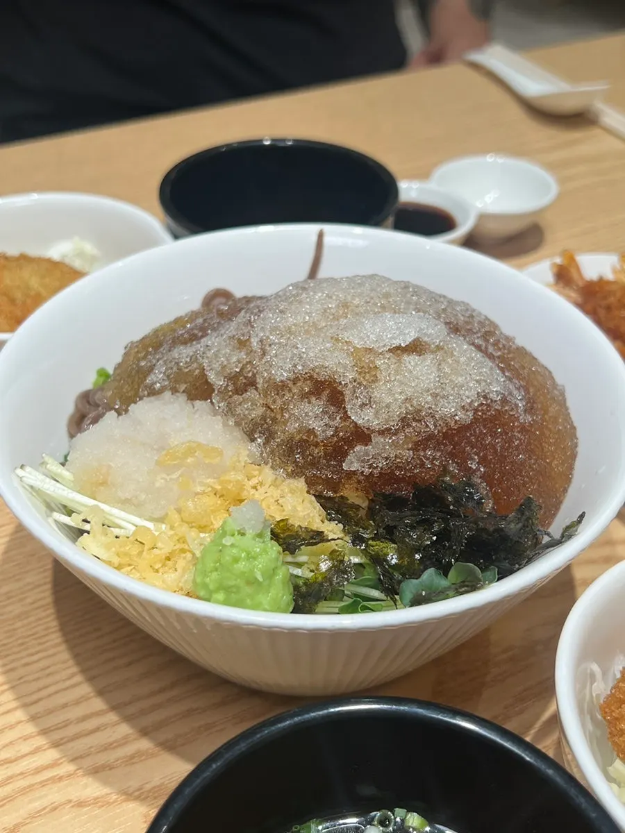 Handmade cold soba topped with icy slush