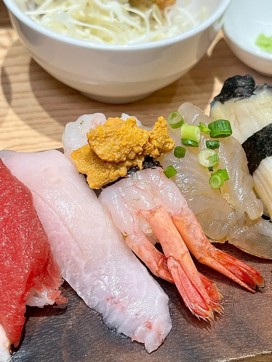 Sweet shrimp uni sushi from the omakase set