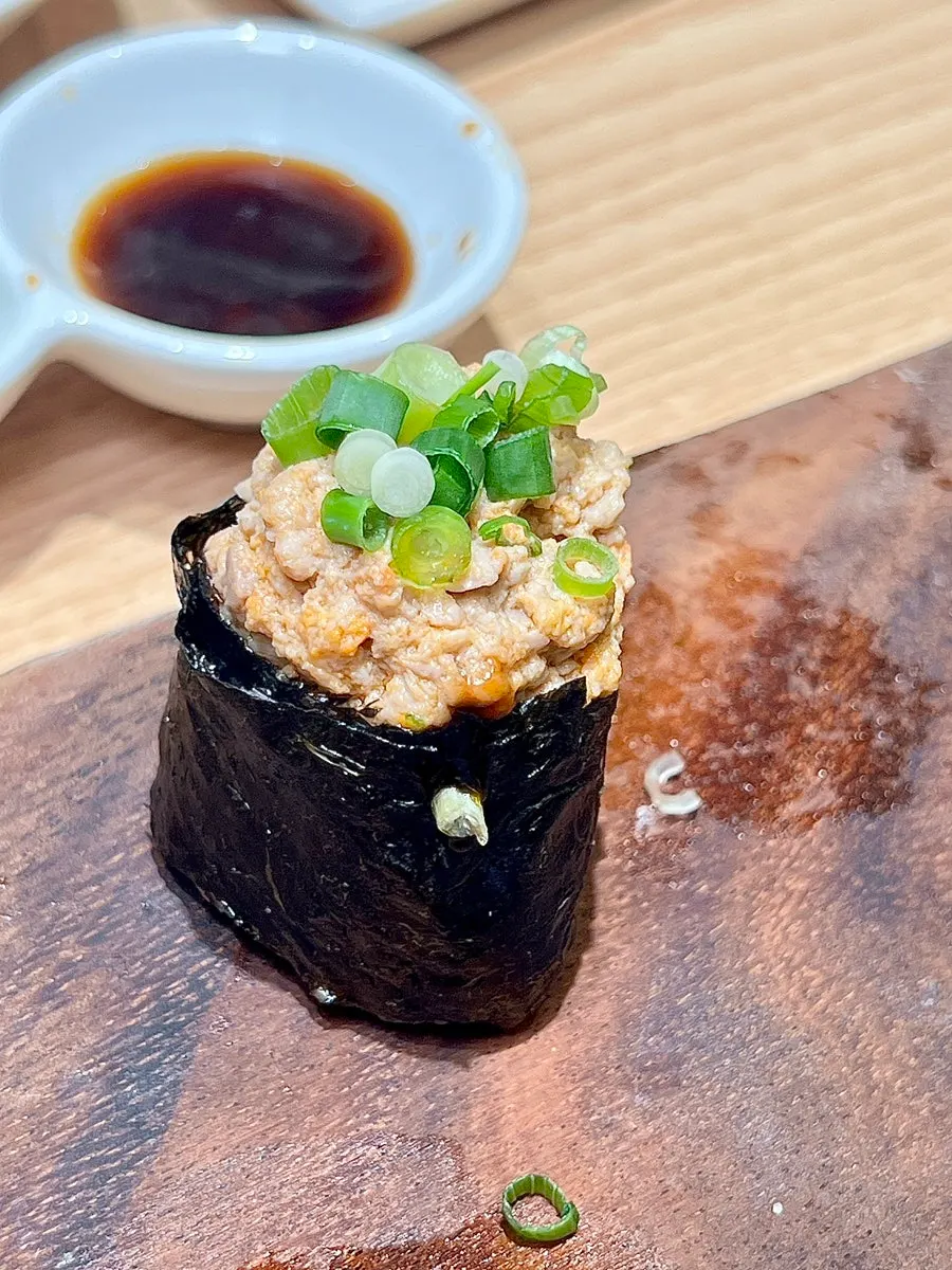 Close-up of freshwater eel sushi