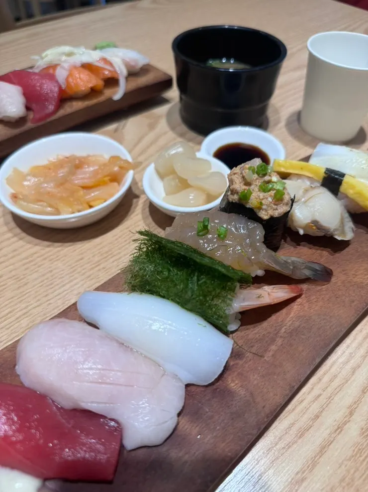 Aged kimchi served alongside the sushi