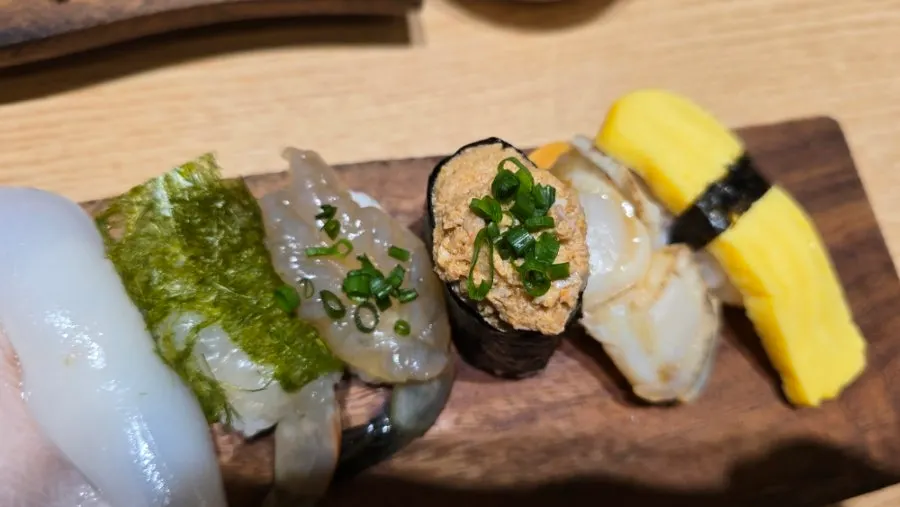 Sushi and soba placed together on the table