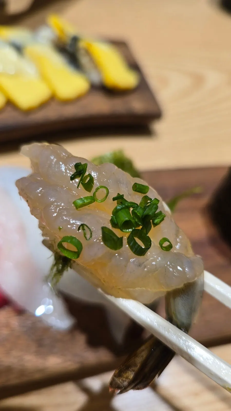 One piece from the non-repeating 12-piece sushi set