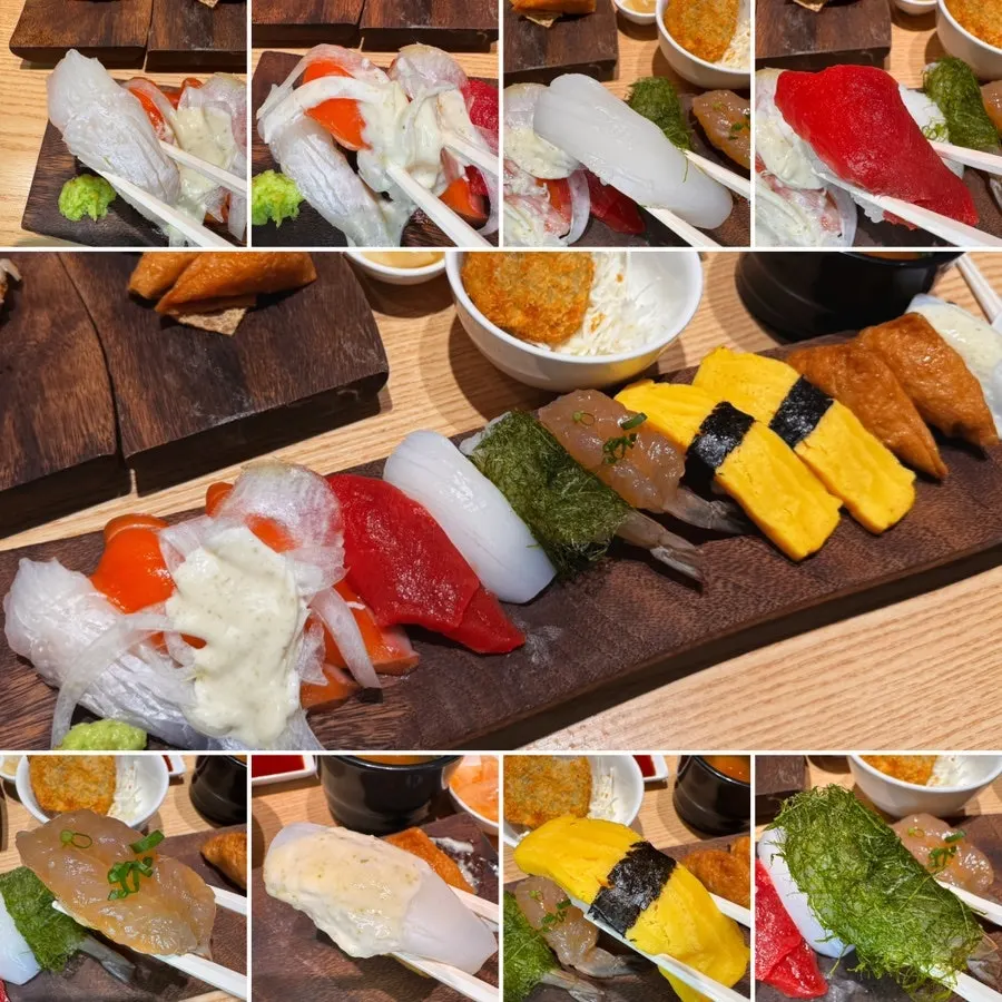 Close-up of gamtae shrimp and soy sauce shrimp sushi