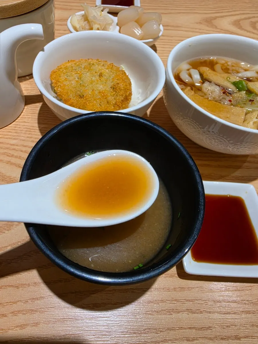 Miso soup and washed aged kimchi side dishes