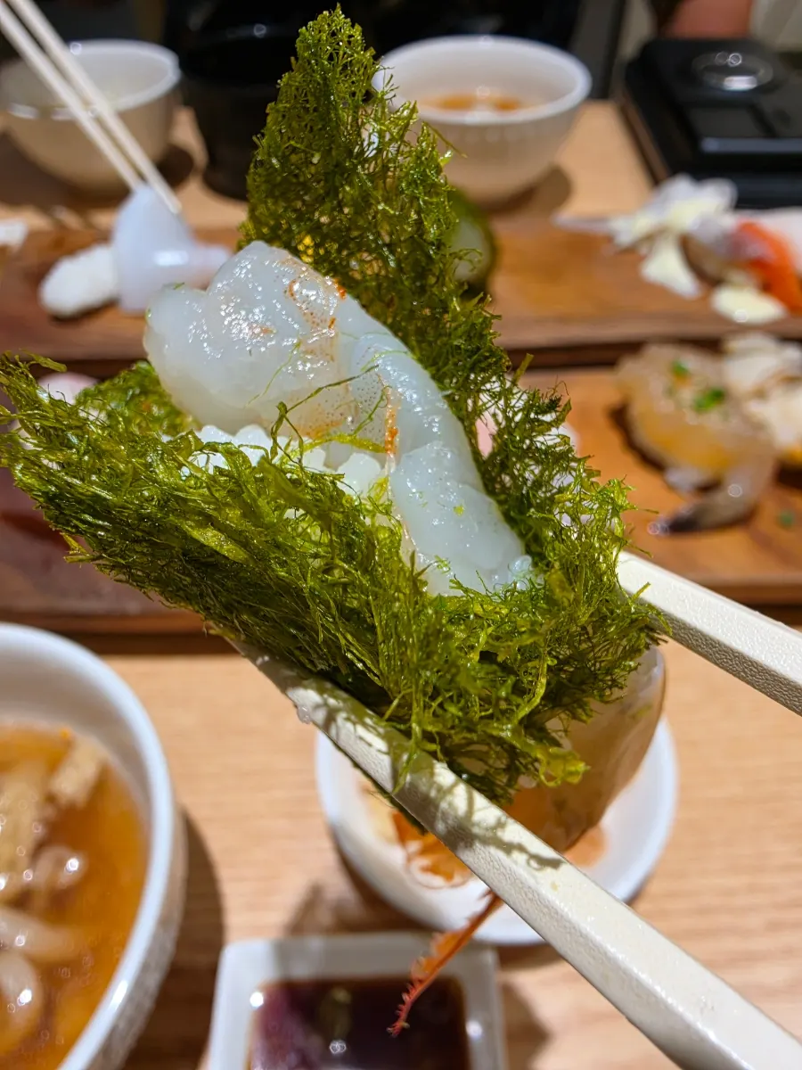 Shrimp sushi wrapped in gamtae seaweed
