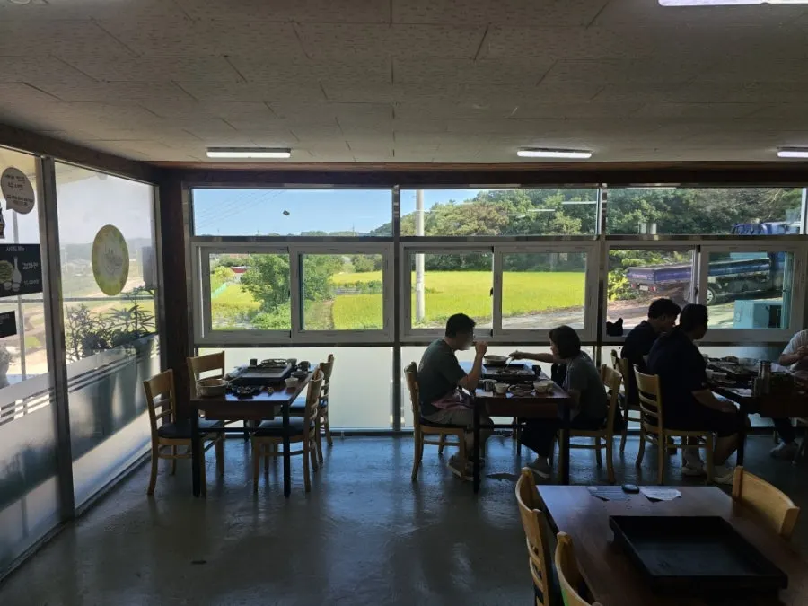 Ganghwa paddy field view through the restaurant window