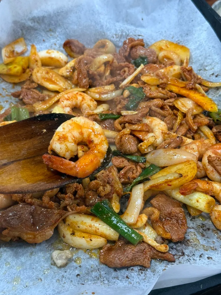 Close-up of duck jumulleok in spicy sauce