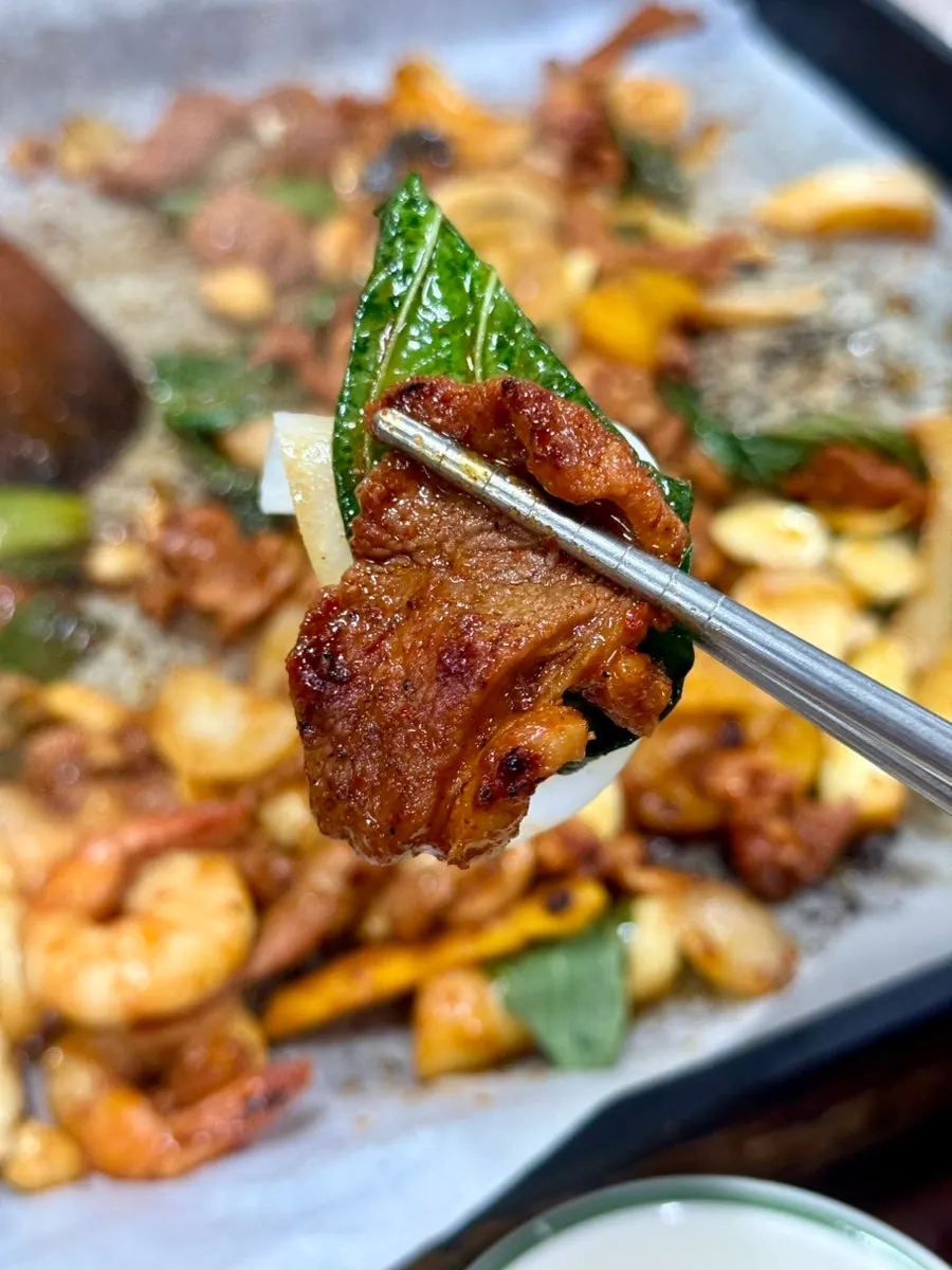 Duck jumulleok topped with plump shrimp