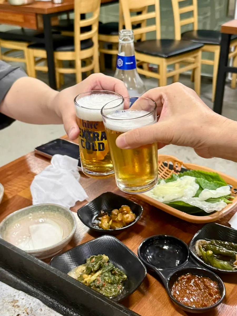 Duck dinner enjoyed with beer