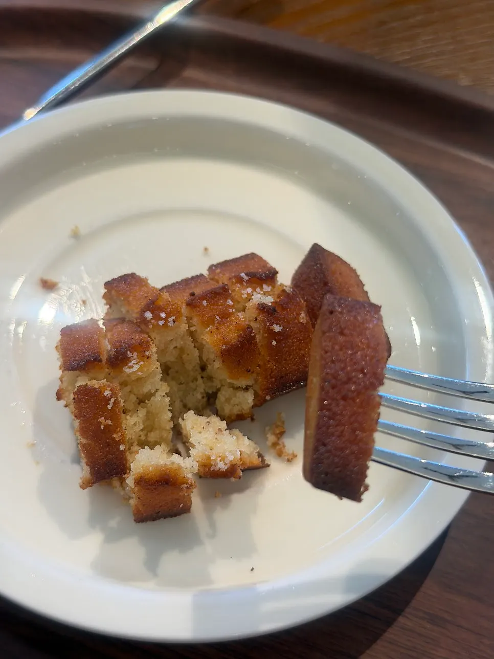 Close-up of the salted financier