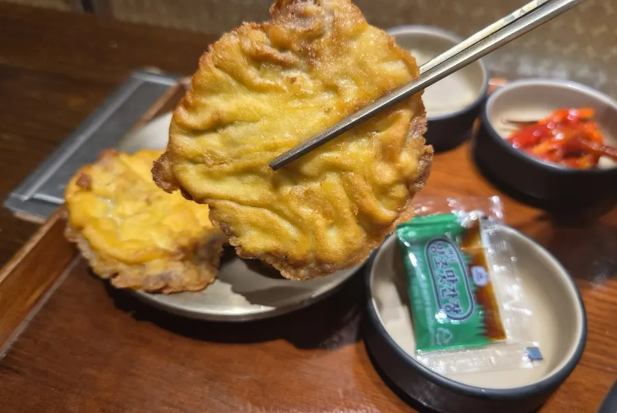 Bite-sized beef yukjeon served as three pieces