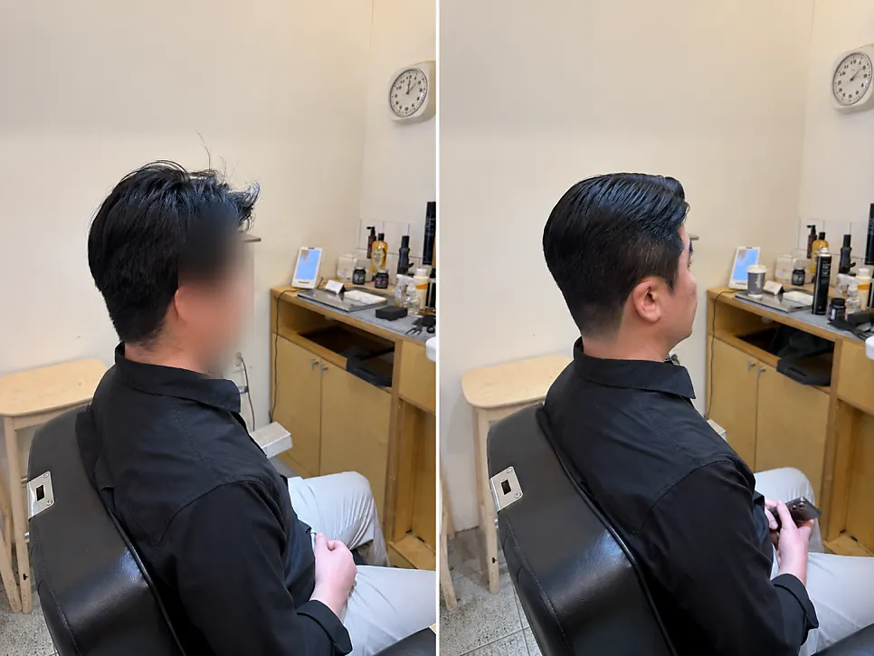 옆머리 라인 변화가 보이는 비포 애프터
