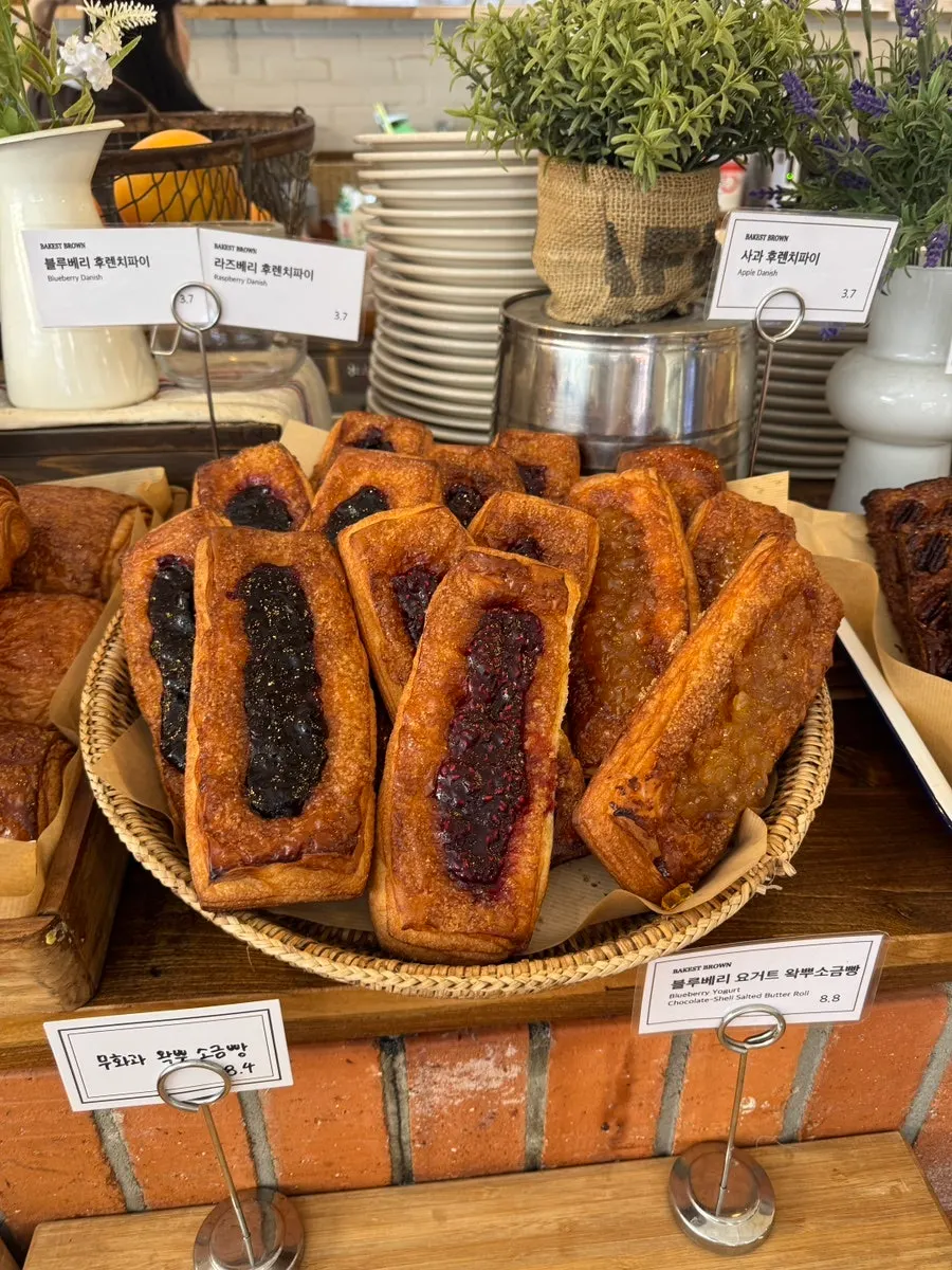 Croissants, pain au chocolat, and egg tarts