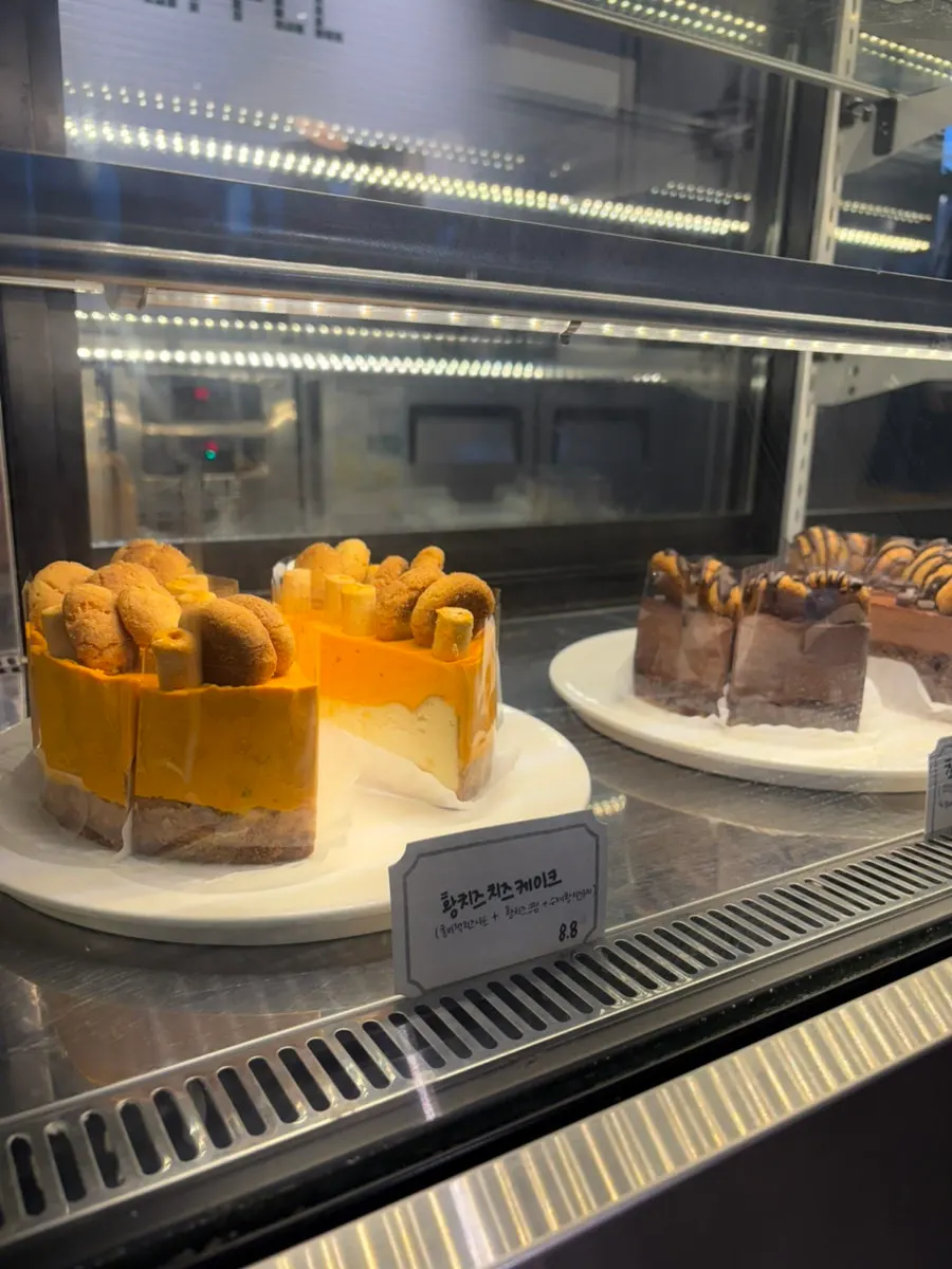 Chocolate desserts in part of the showcase