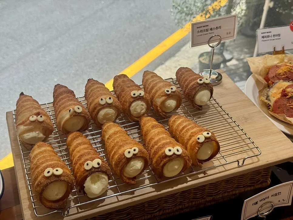 Display case of bakery items made with French butter