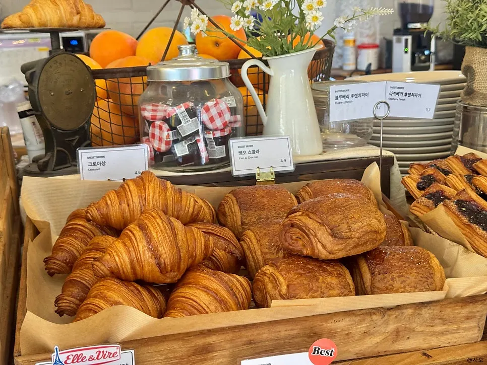 Croissants and pastries on display