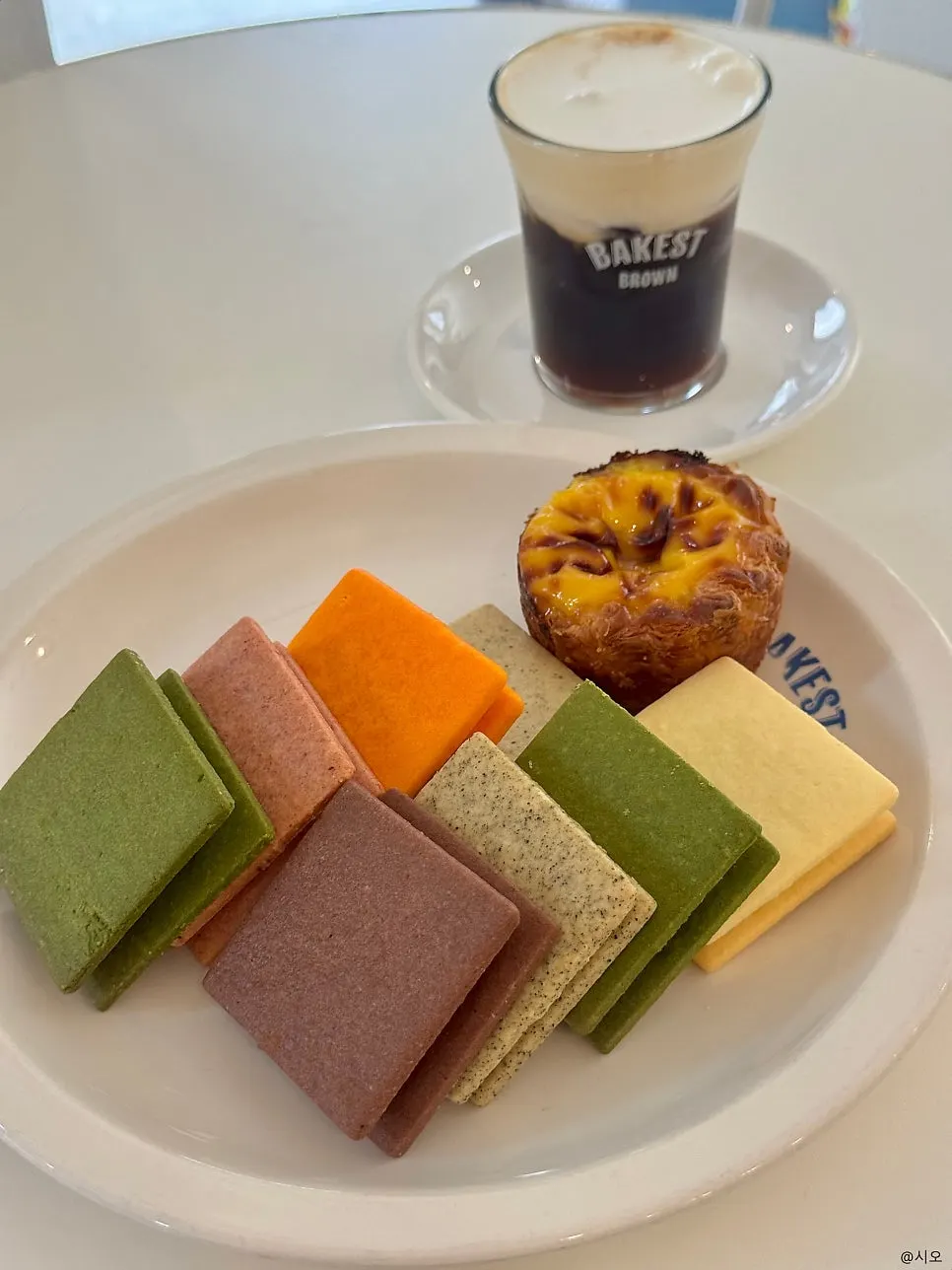 Cross-section of a yellow cheese flavored Gangnam Sand cookie