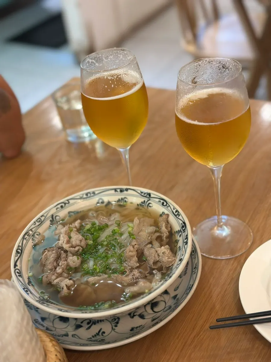 Pho with beef and noodles