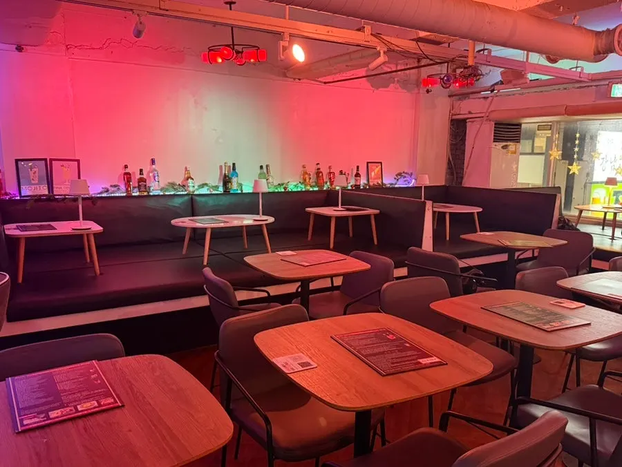 View of the interior of B LAB with rows of tables