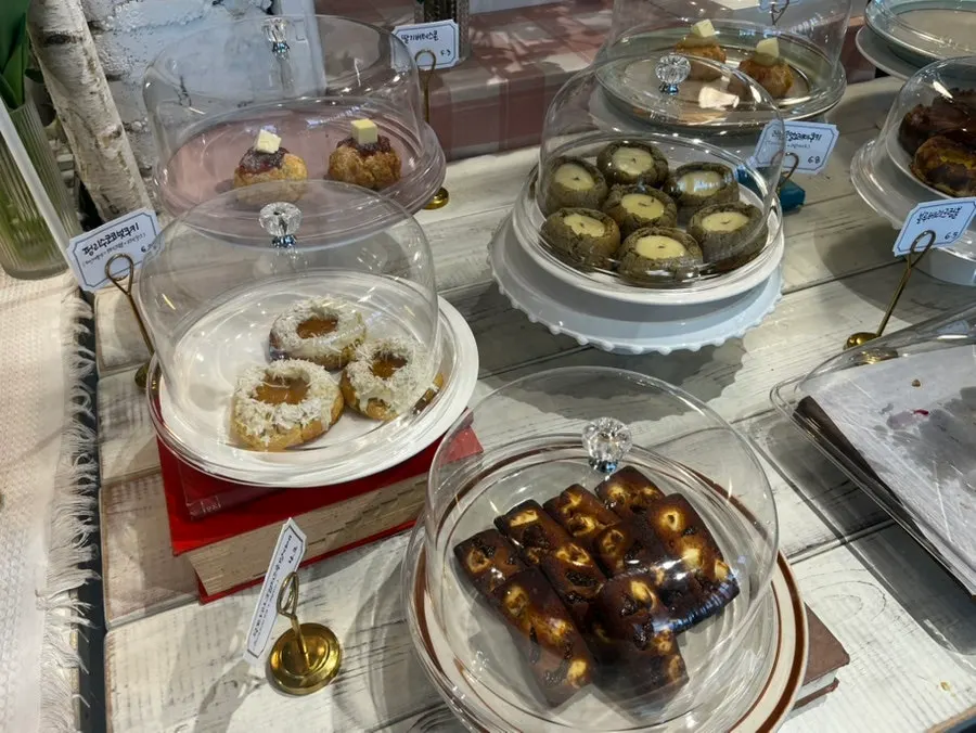 Display case filled with cake slices