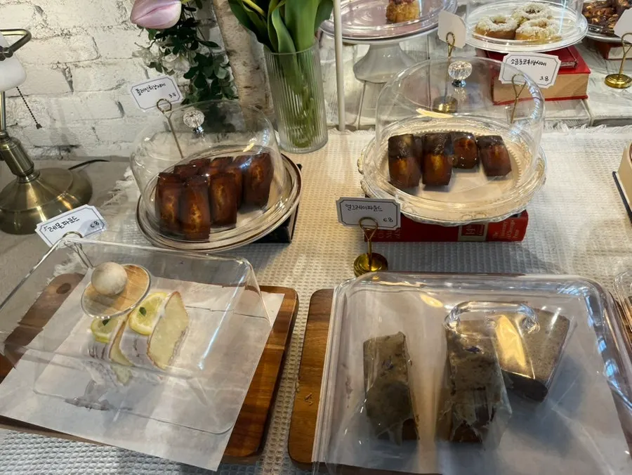 Bakery display of scones and baked pastries
