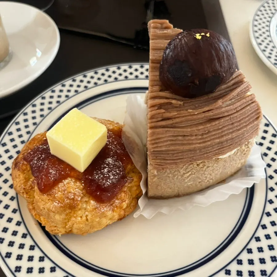 Mont Blanc cheesecake topped with a chestnut