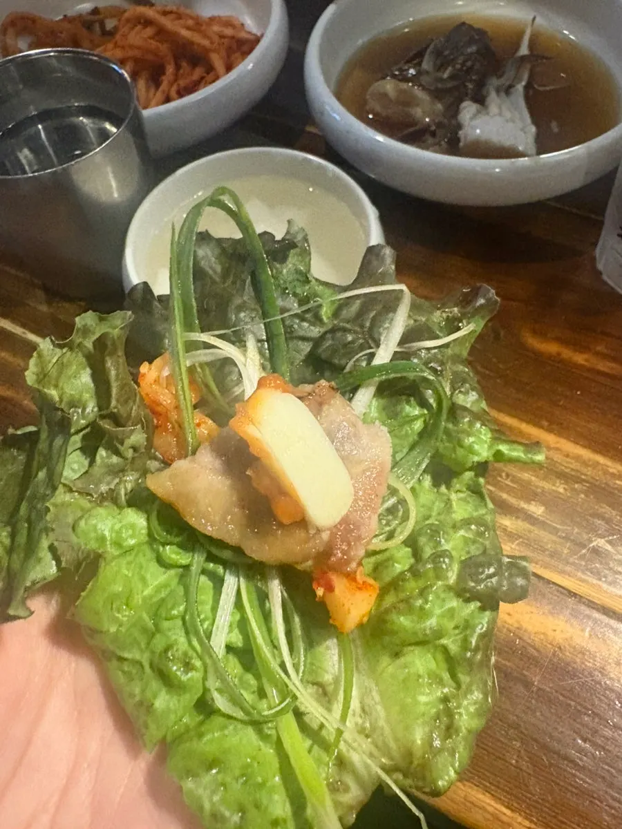 A bowl of Bongu Hwarro's doenjang stew with beef brisket