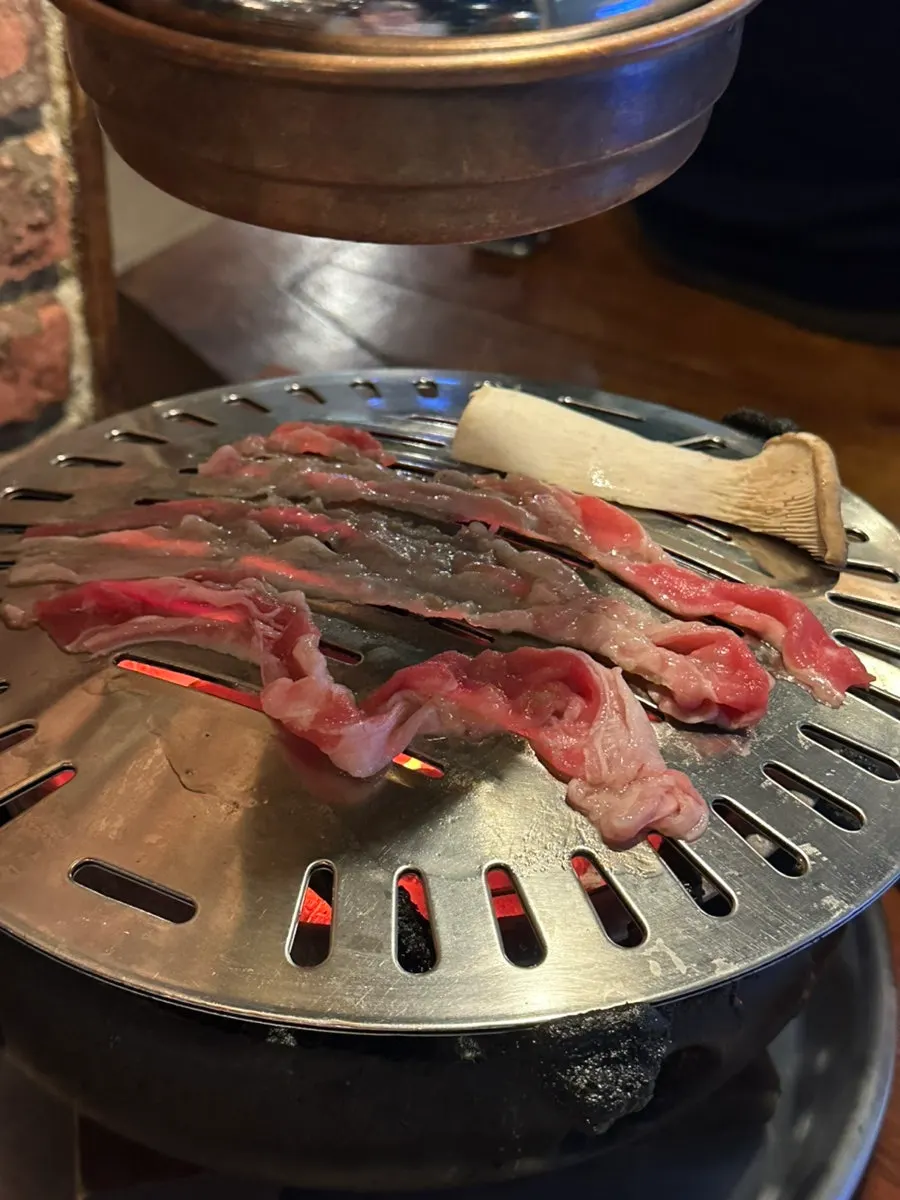 Close-up of woo-samgyeop on the brazier