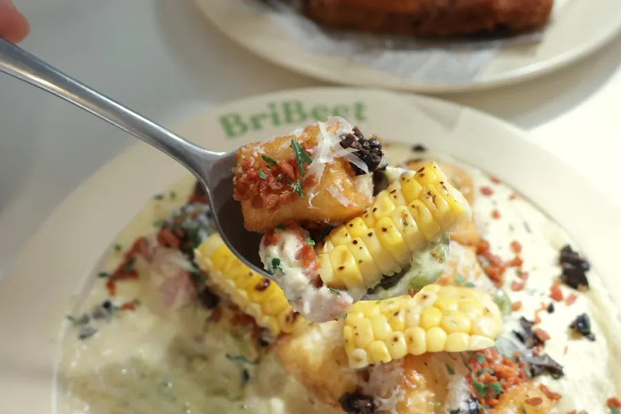 Plating of Corn Cream Gnocchi