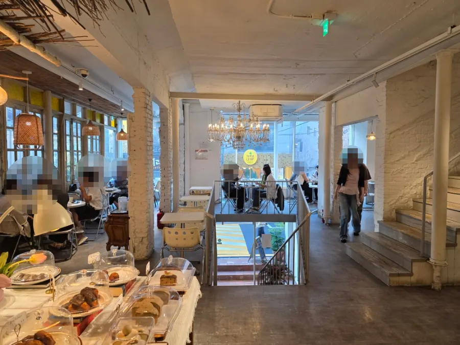 Display case with baked goods and cakes