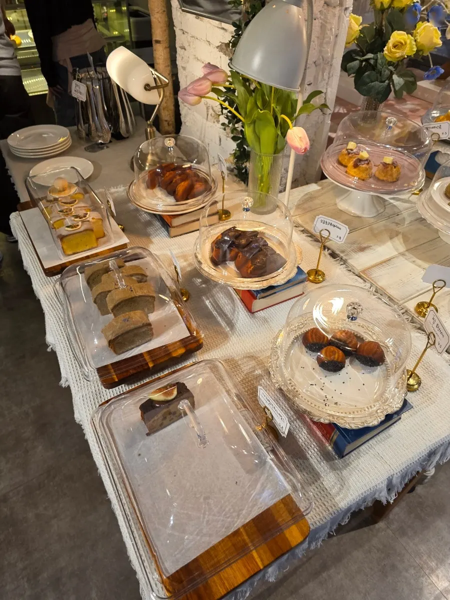 Table with drinks and desserts together