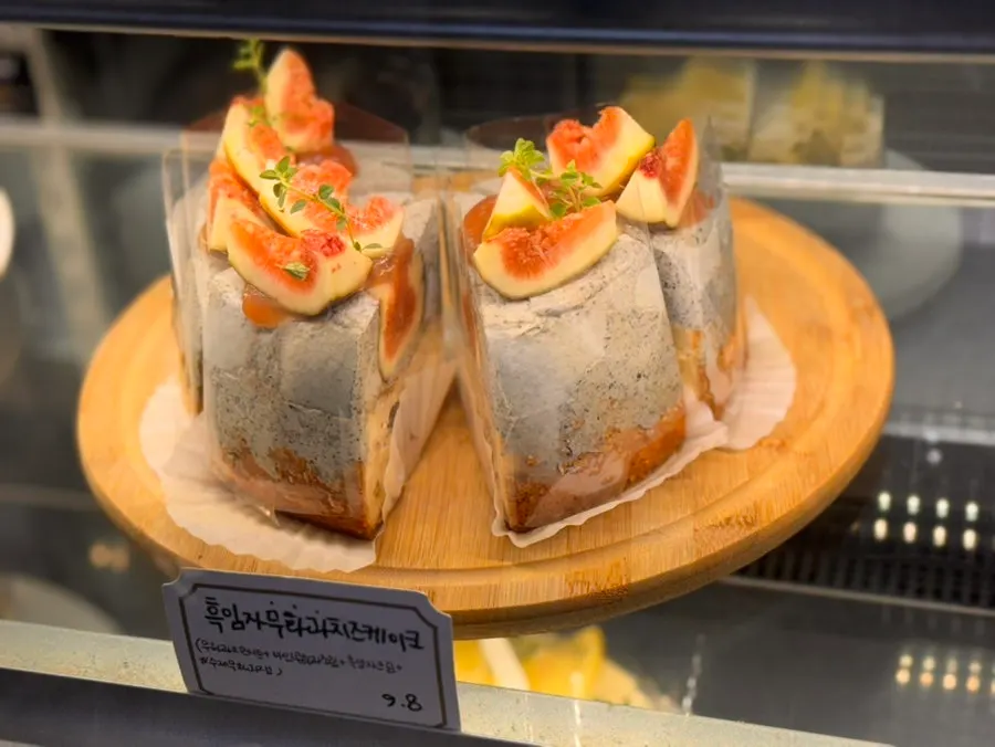 The dessert showcase inside the café