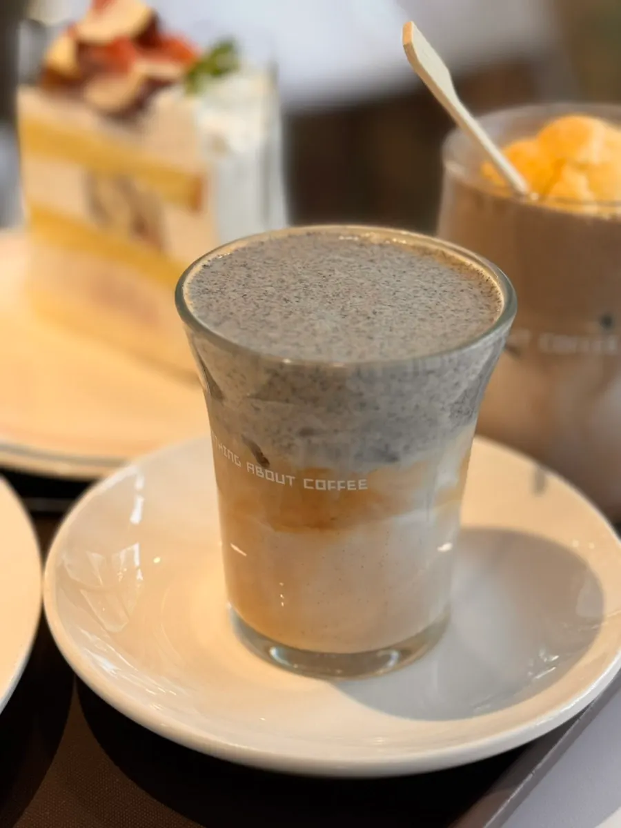 A cup of black sesame latte