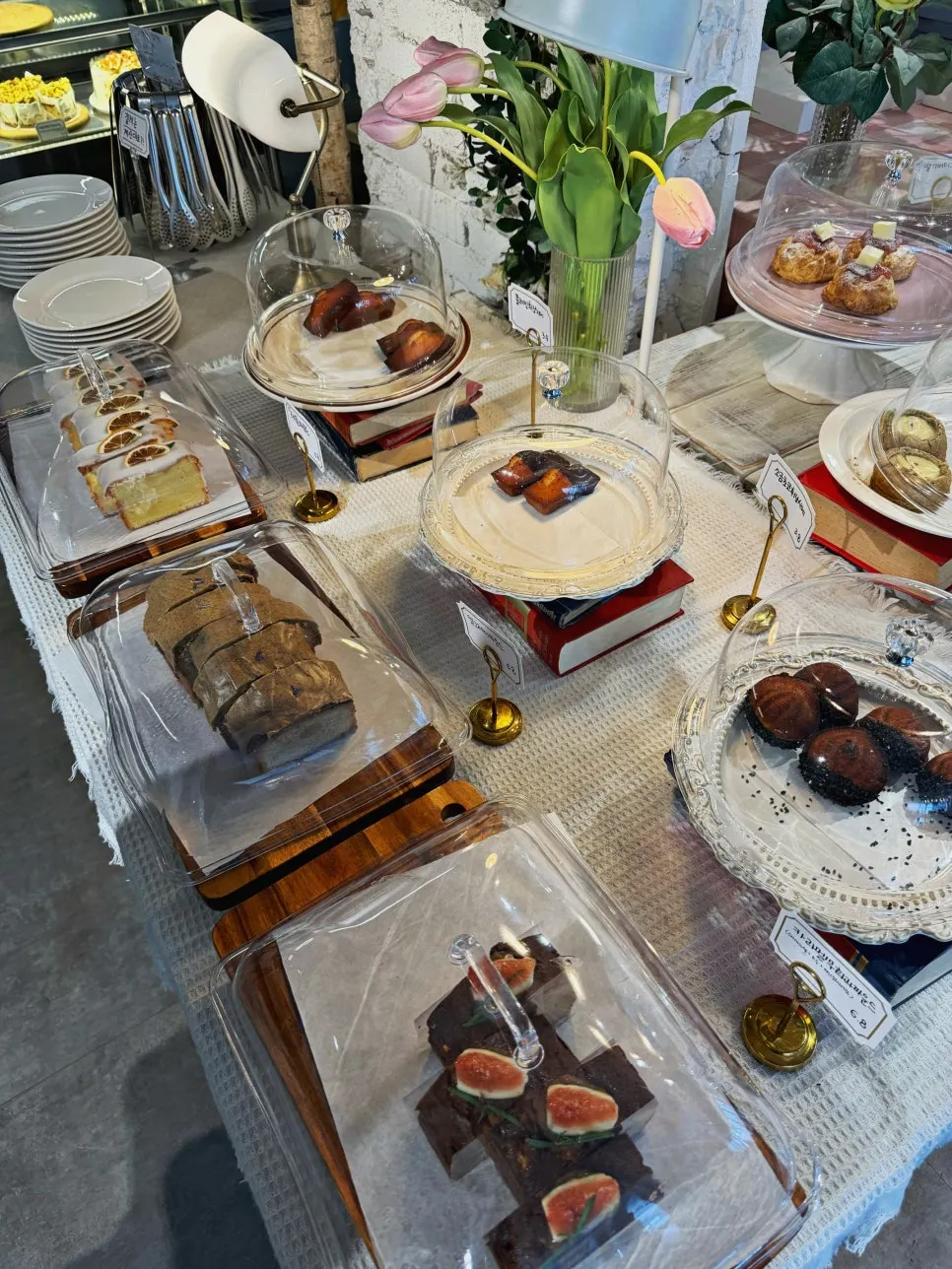 Dessert showcase in front of the counter