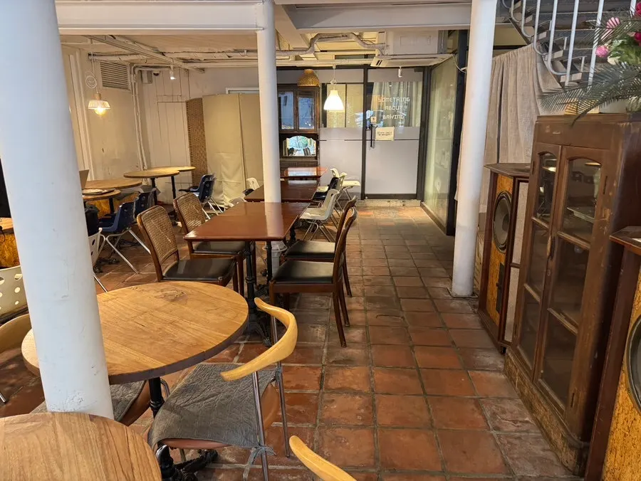 View of the first-floor seating at Something About Coffee