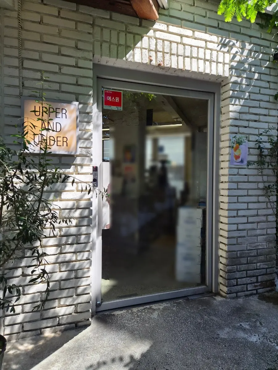 Café entrance with the UPPER AND UNDER sign visible