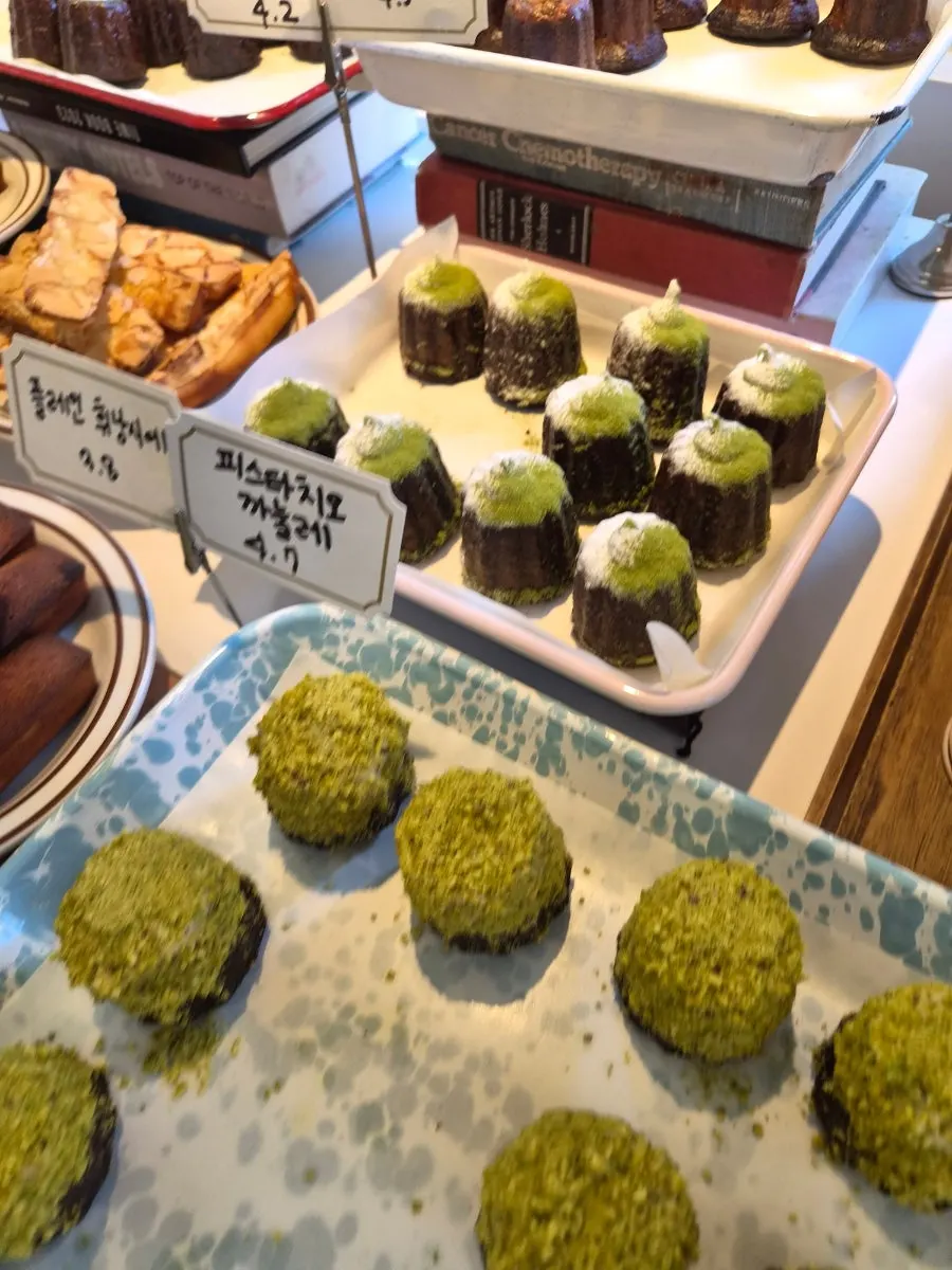 Cakes displayed in the showcase