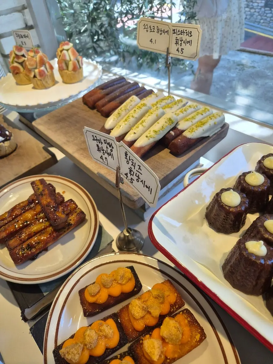 Assorted desserts in the showcase