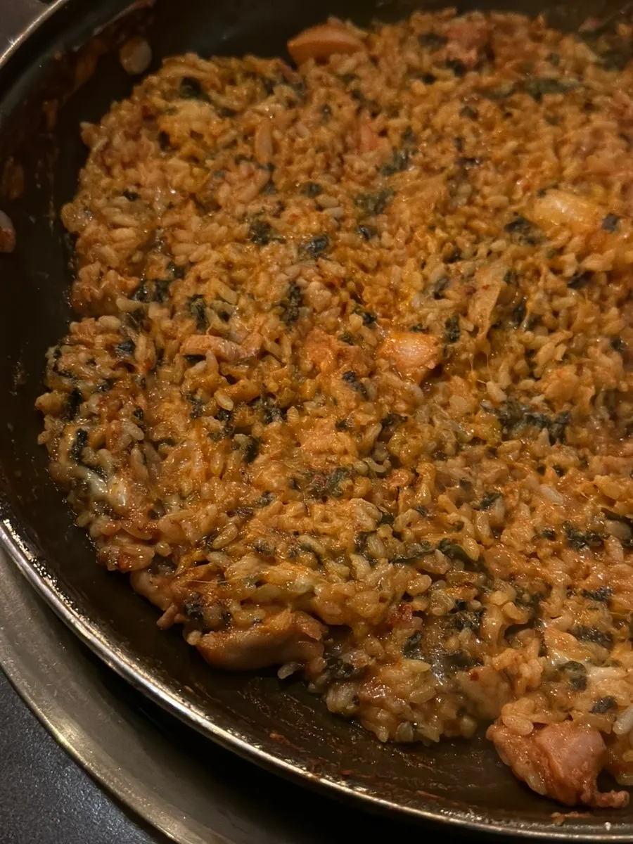 Close-up of the well-seasoned cheese fried rice