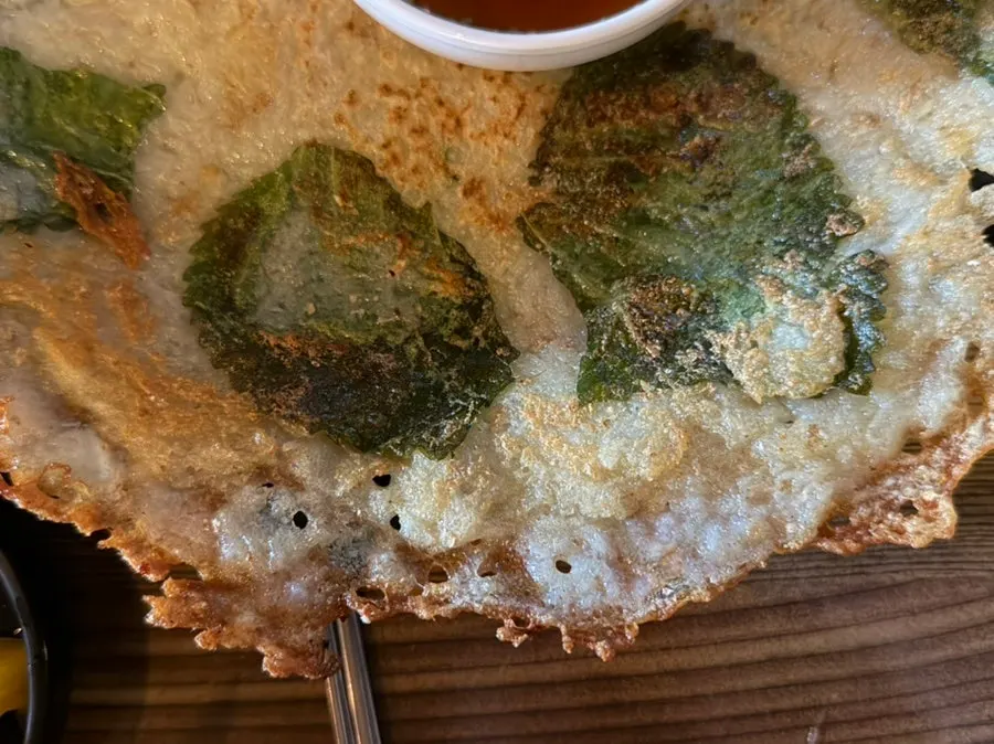 Perilla leaf potato pancake with crispy edges