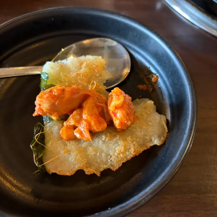 Thinly fried perilla leaf potato pancake