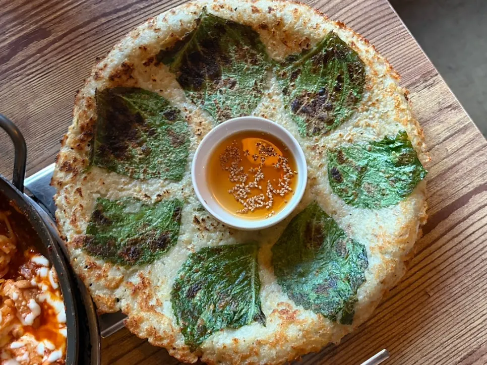 Perilla leaf potato pancake made fresh to order